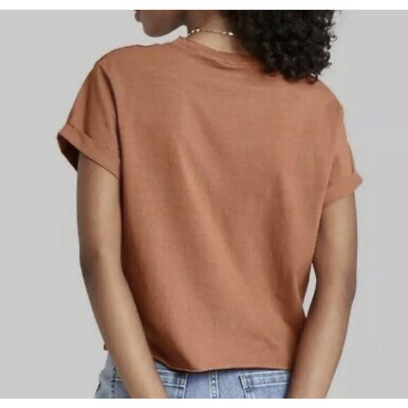 Wild Fable Women's Rust Brown Orange Cropped Short Sleeve Crew Neck T-Shirt Top - Picture 6 of 6